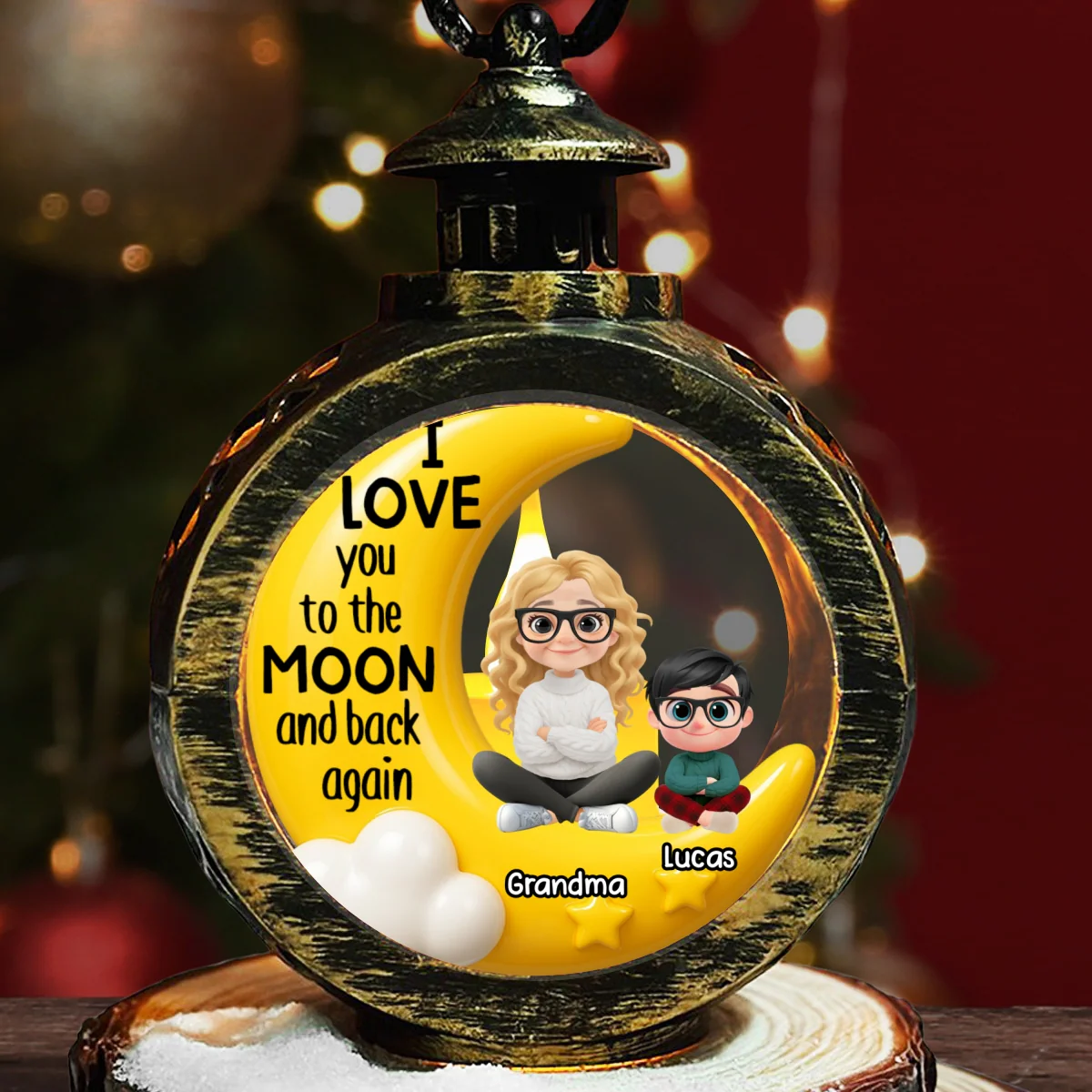 Grandma And Grandkid On The Moon - Personalized Custom Christmas Lantern - Image 8