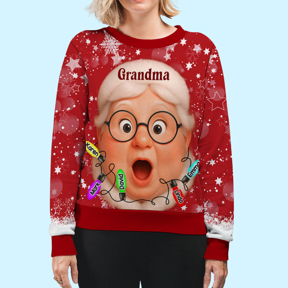 Grandma And Grandkids Christmas - Personalized Custom All-Over-Print Sweatshirt - Image 5