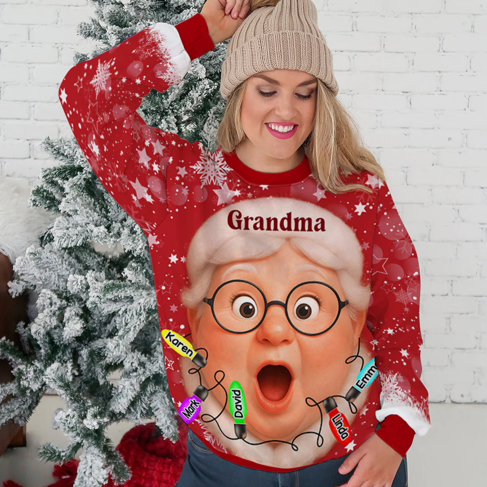 Grandma And Grandkids Christmas - Personalized Custom All-Over-Print Sweatshirt - Image 6