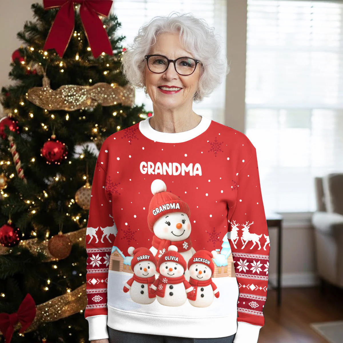 Grandma And Grandkids Snow - Personalized Custom All-Over-Print Sweatshirt - Image 2