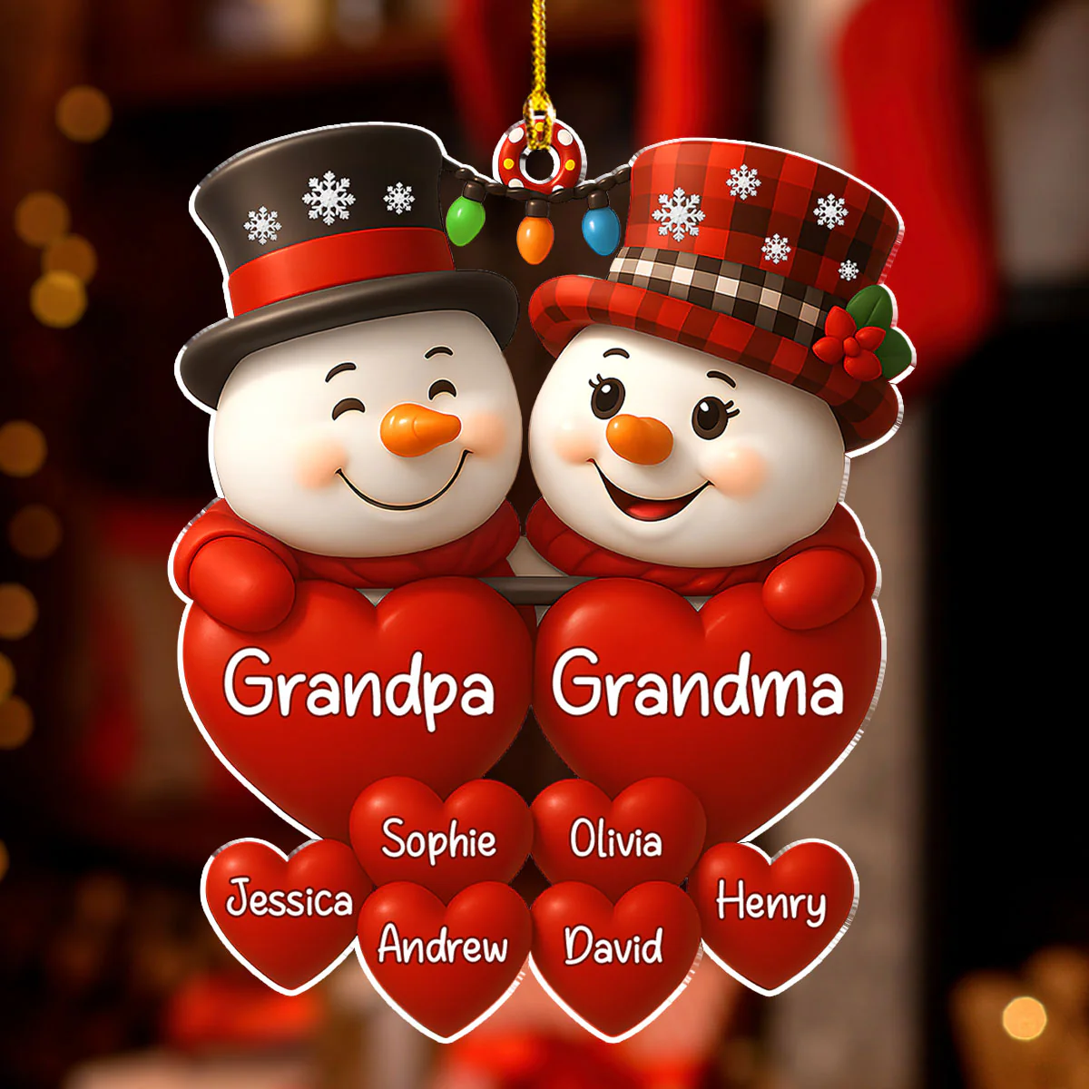 Grandma And Grandpa Hearts - Personalized Custom Acrylic Ornament - Image 3