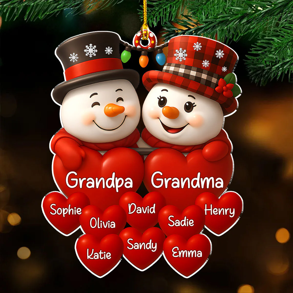 Grandma And Grandpa Hearts - Personalized Custom Acrylic Ornament - Image 4