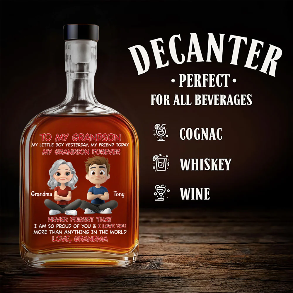 Grandma And Grandson Forever - Personalized Custom Spirits Decanter - Image 3