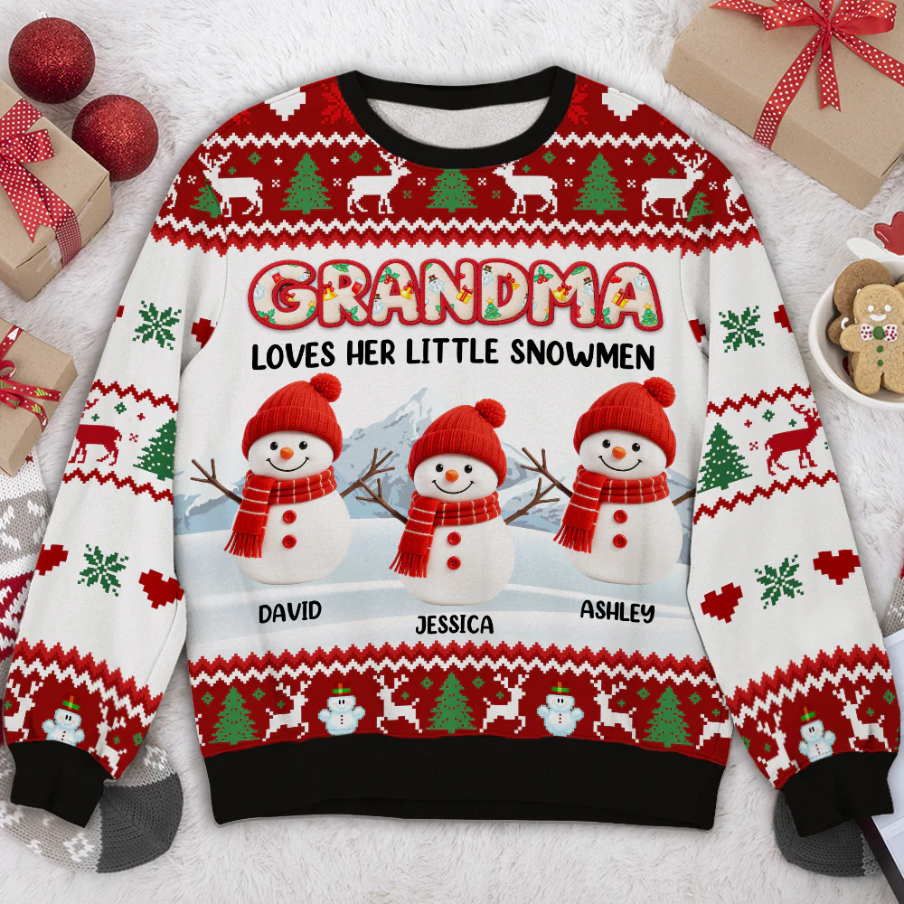 Grandma And Her Snowmen - Personalized Custom All-Over-Print Sweatshirt