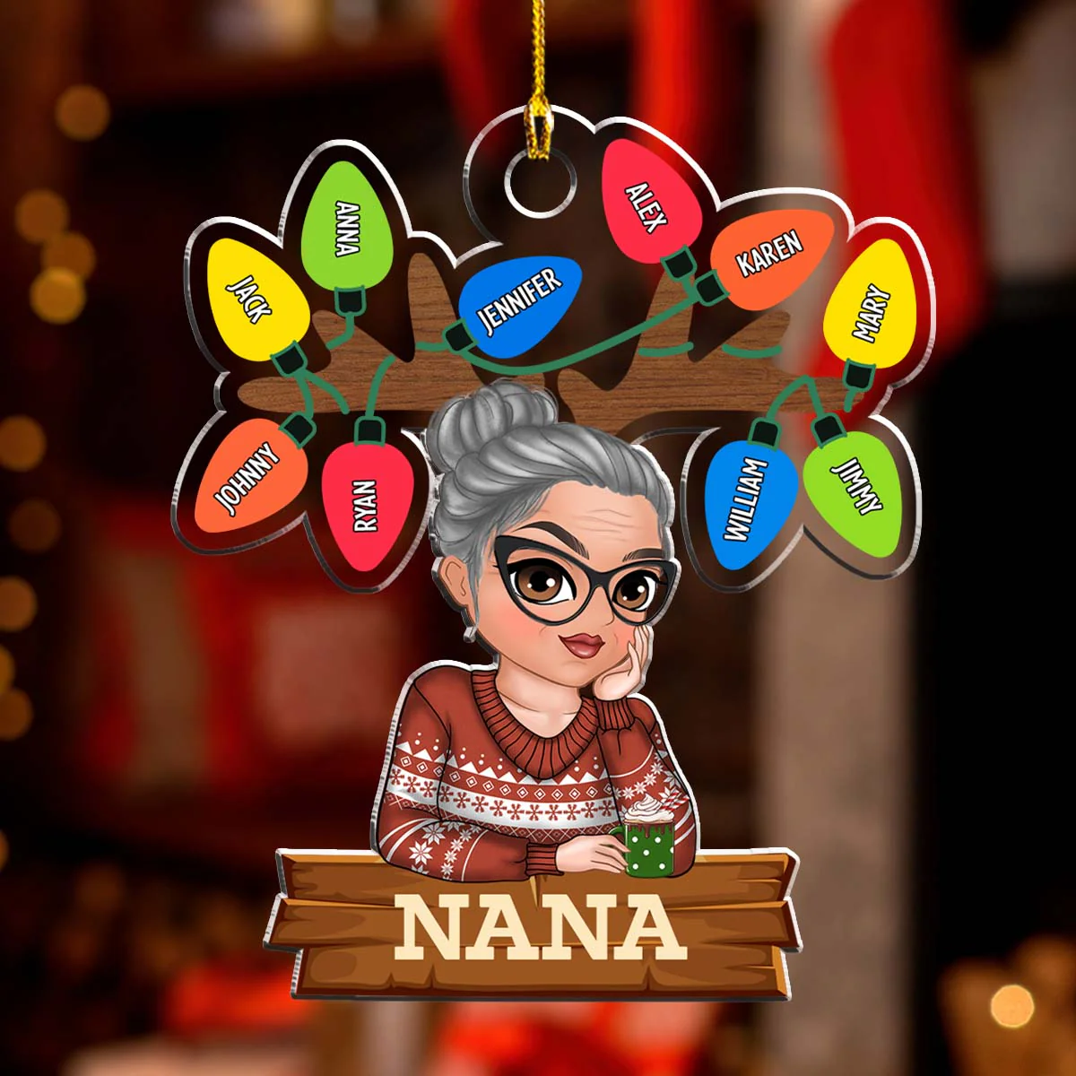Grandma And Kids Christmas - Personalized Custom Acrylic Ornament - Image 2