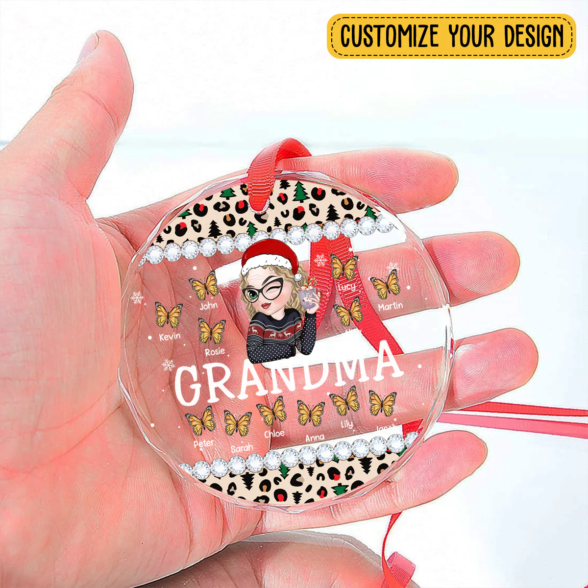 Grandma And Kids - Personalized Custom Glass Ornament - Image 5
