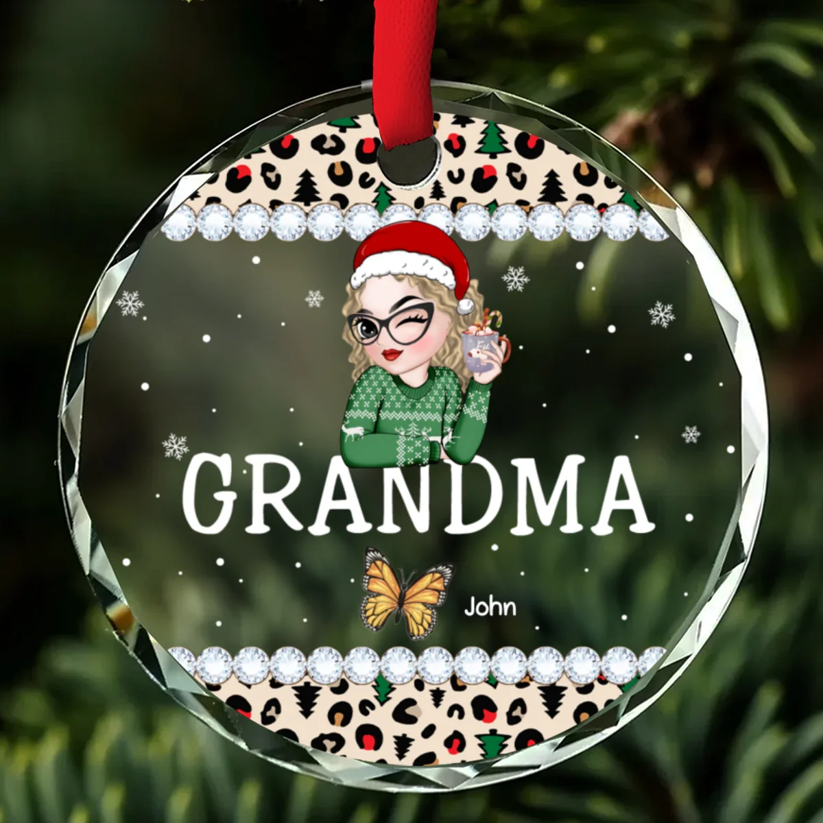 Grandma And Kids - Personalized Custom Glass Ornament - Image 6