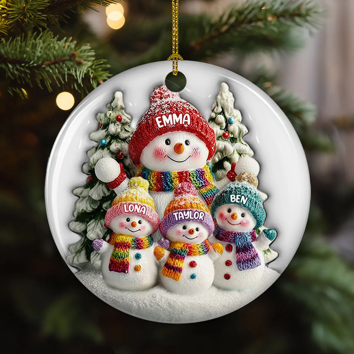 Grandma And Snowmen - Personalized Custom 3D Inflated Effect Ceramic Ornament - Image 2