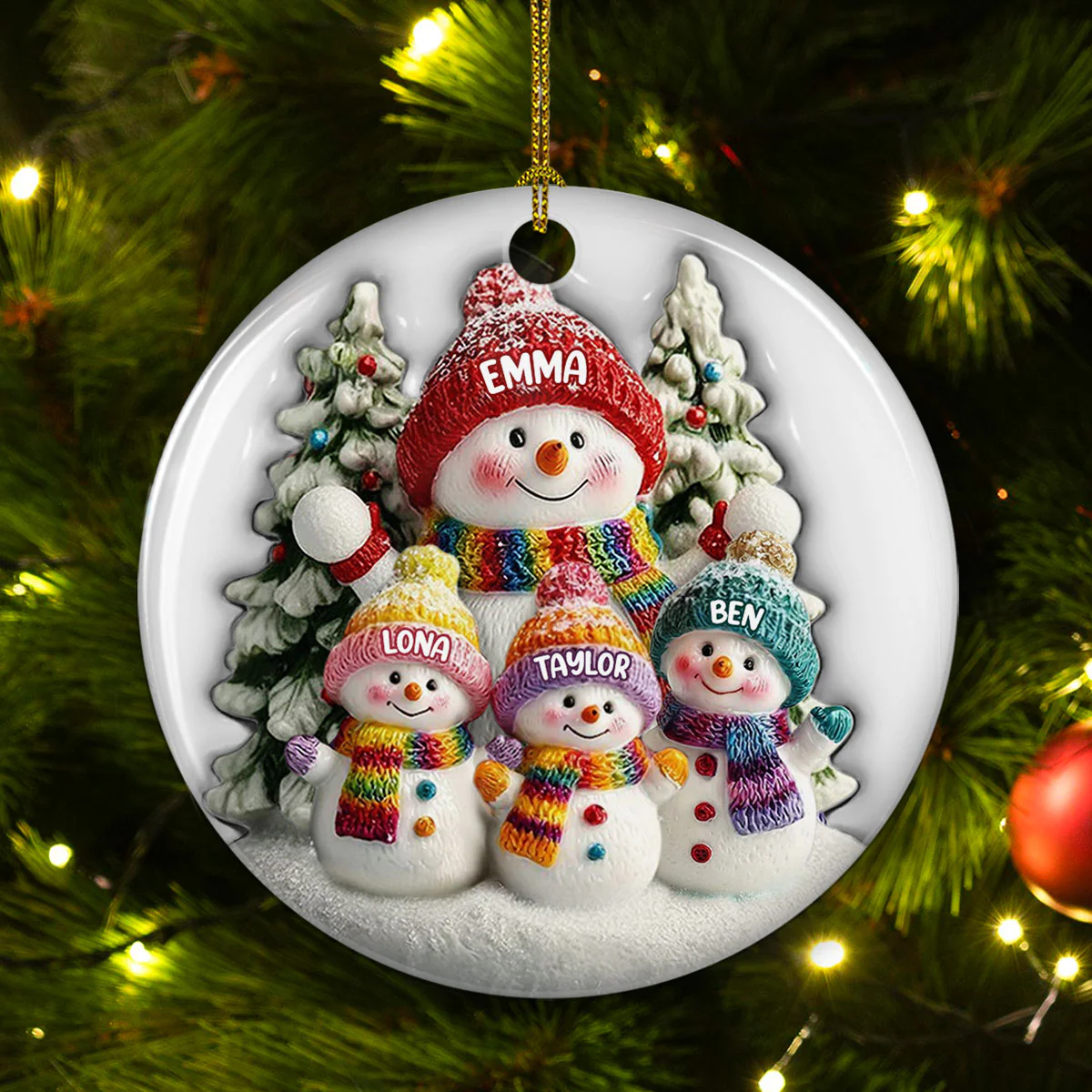 Grandma And Snowmen - Personalized Custom 3D Inflated Effect Ceramic Ornament - Image 3