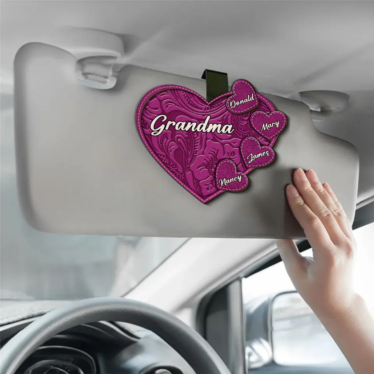 Grandma Belongs To Grandkids - Personalized Custom Car Visor Clip - Image 5