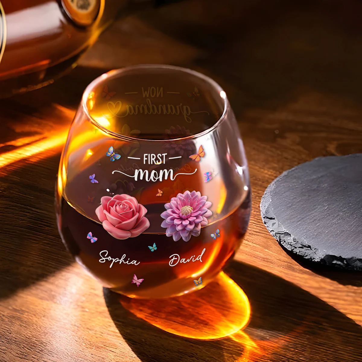 Grandma Birthmonth Flower - Personalized Custom Wine Glass - Image 3