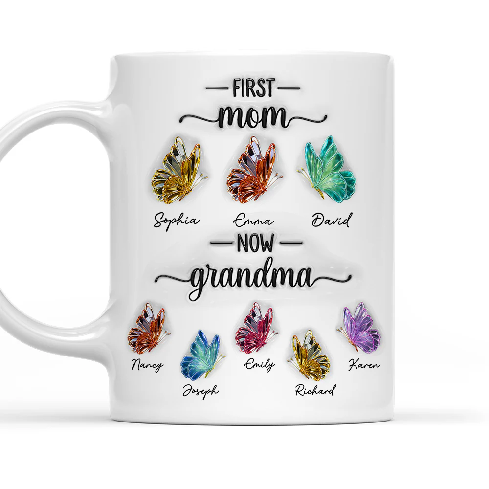Grandma Butterflies - Personalized Custom 3D Inflated Effect Mug