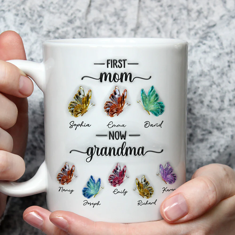 Grandma Butterflies - Personalized Custom 3D Inflated Effect Mug - Image 2