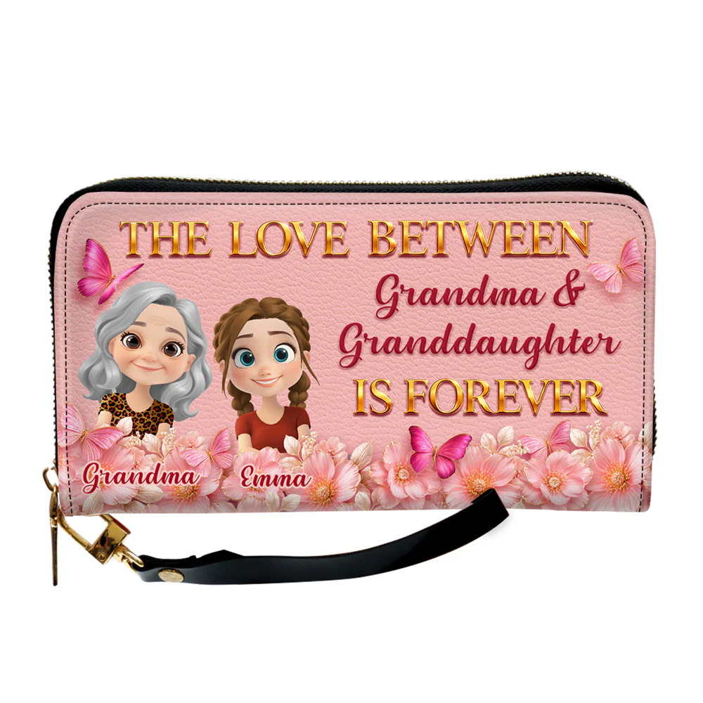 Grandma Butterfly And Flower - Personalized Custom 3D Effect Leather Wallet