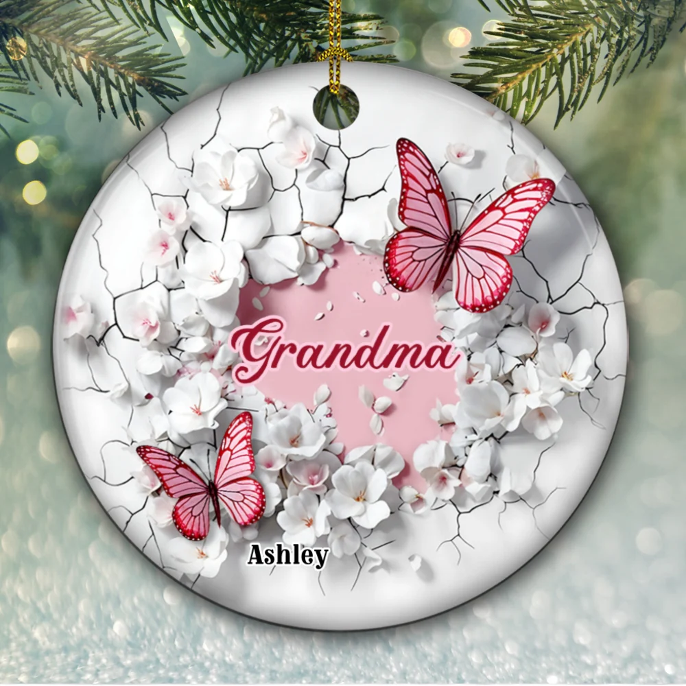 Grandma Butterfly - Personalized Custom Ceramic Ornament - Image 6
