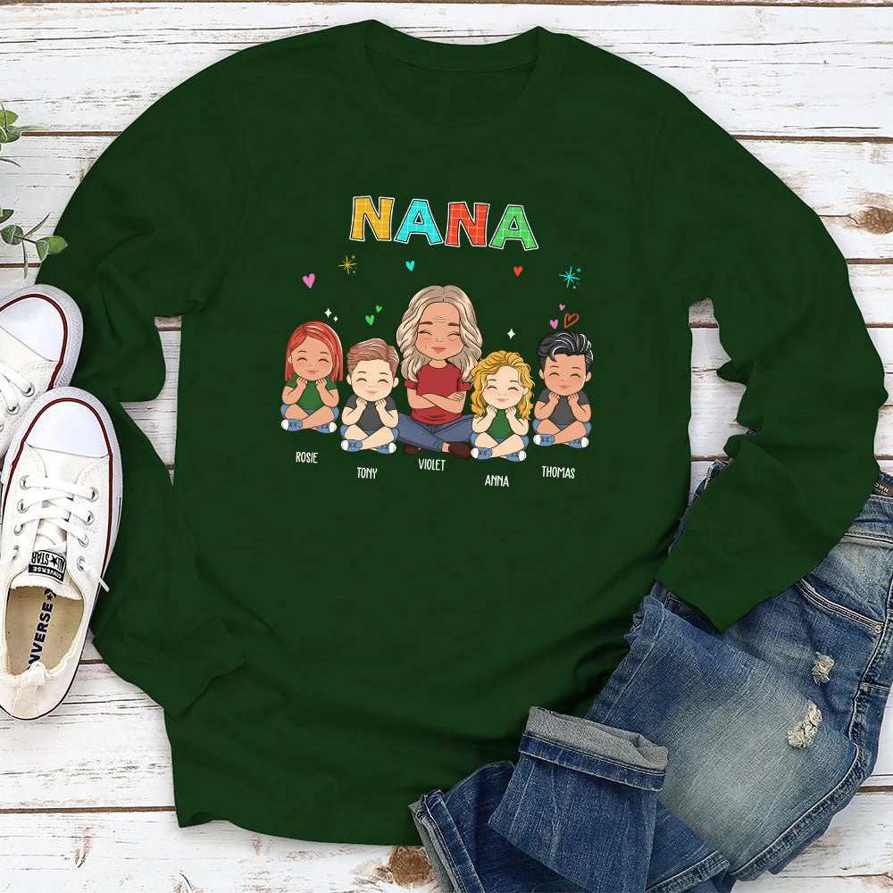 Grandma Colorful - Personalized Custom Long Sleeve T-shirt - Image 3