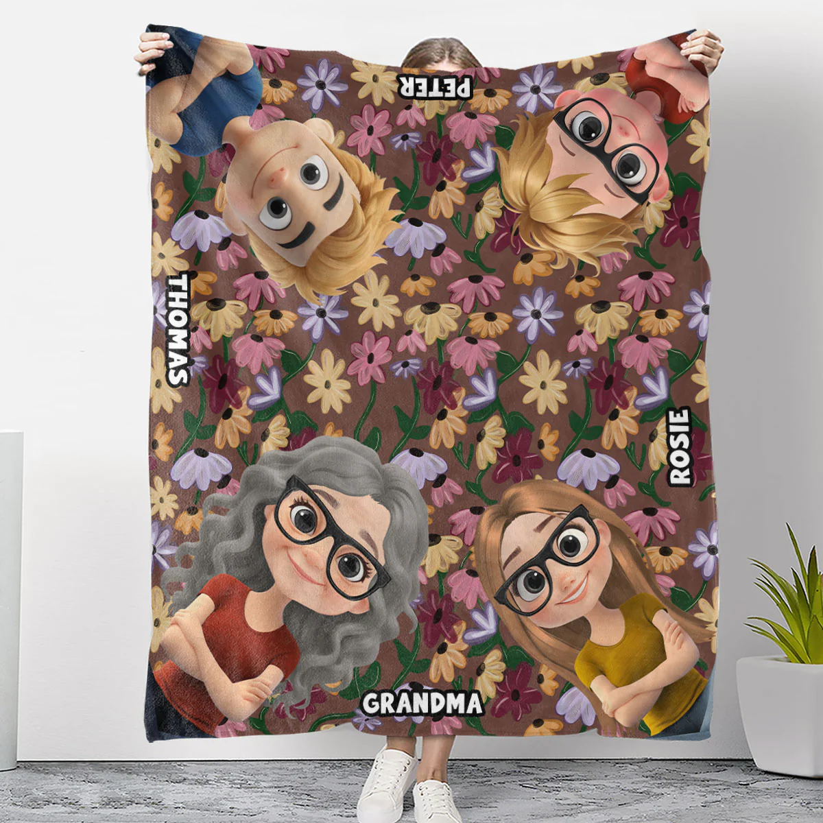 Grandma Cozy Flowers - Personalized Custom Fleece Blanket