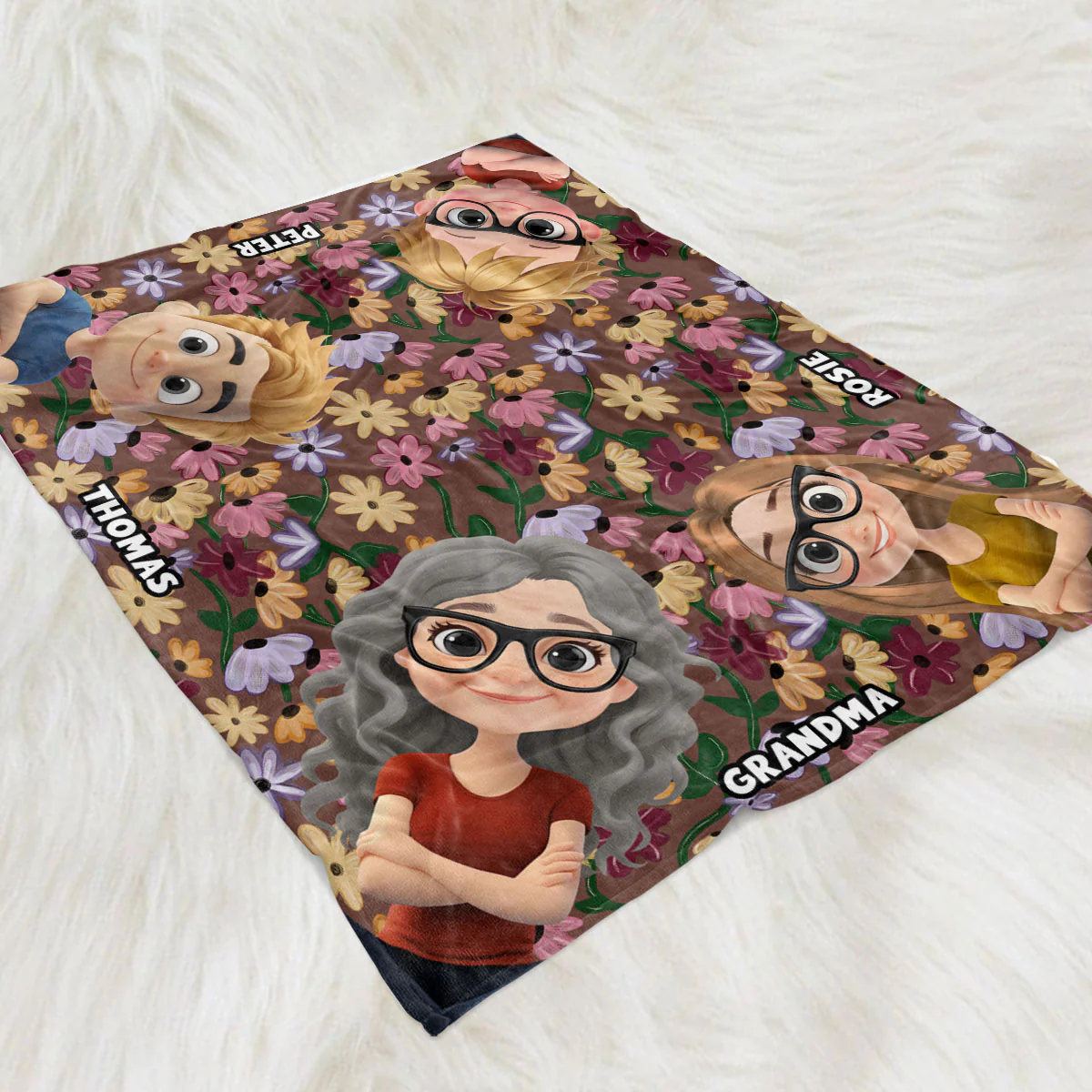Grandma Cozy Flowers - Personalized Custom Fleece Blanket - Image 2
