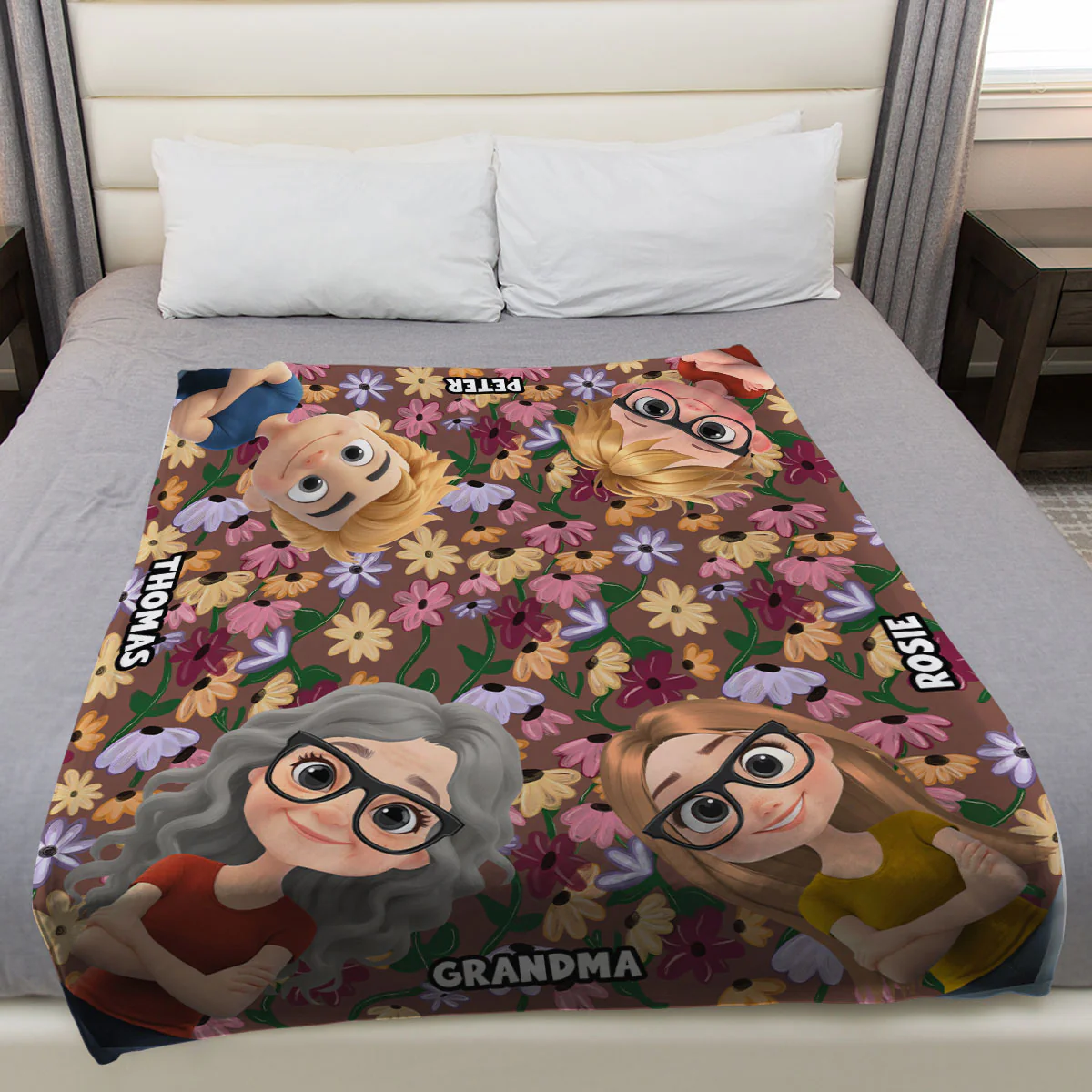 Grandma Cozy Flowers - Personalized Custom Fleece Blanket - Image 3