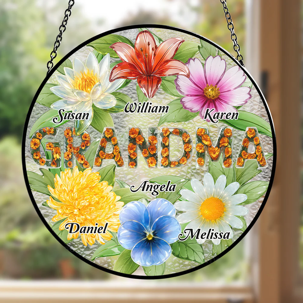 Grandma Flower Garden - Personalized Custom Window Hanging Suncatcher