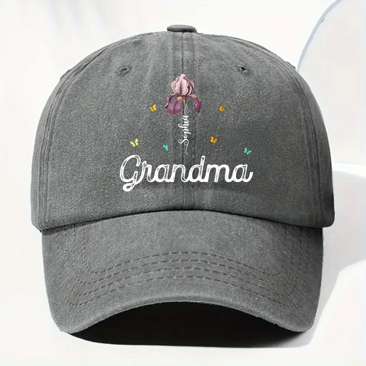 Grandma Garden - Personalized Custom Vintage Washed Denim Cap - Image 8