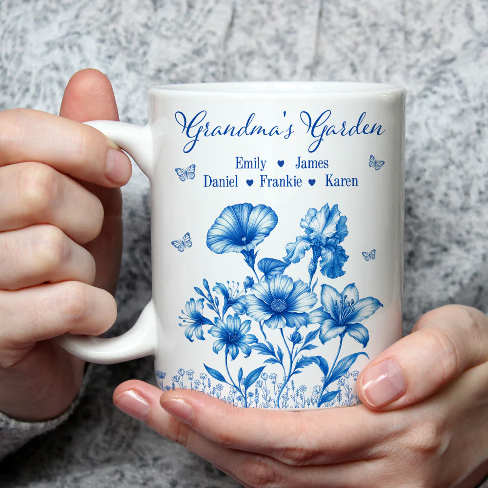 Grandma Garden Toile Flowers - Personalized Custom Coffee Mug - Image 3