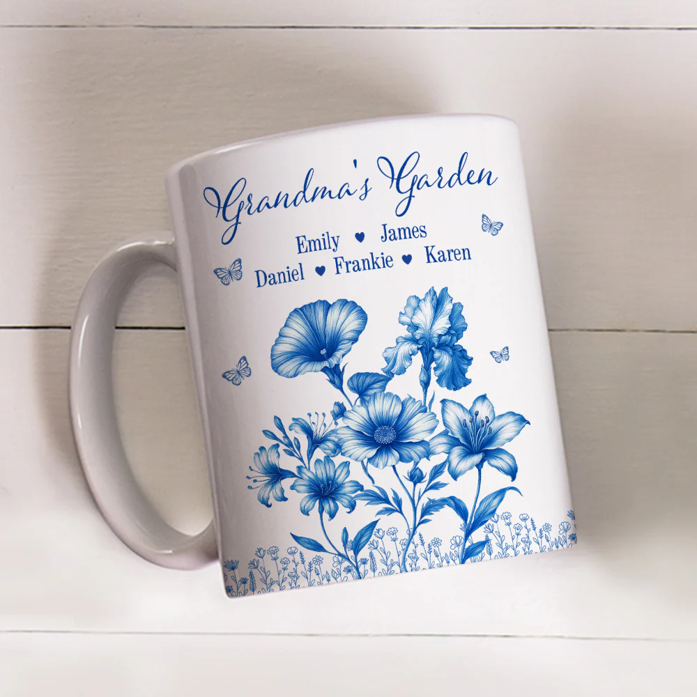 Grandma Garden Toile Flowers - Personalized Custom Coffee Mug - Image 4