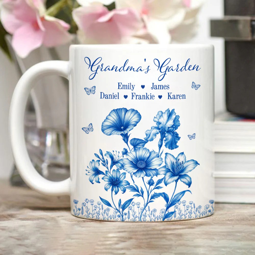 Grandma Garden Toile Flowers - Personalized Custom Coffee Mug - Image 5