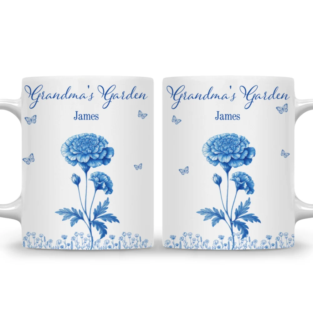 Grandma Garden Toile Flowers - Personalized Custom Coffee Mug - Image 6