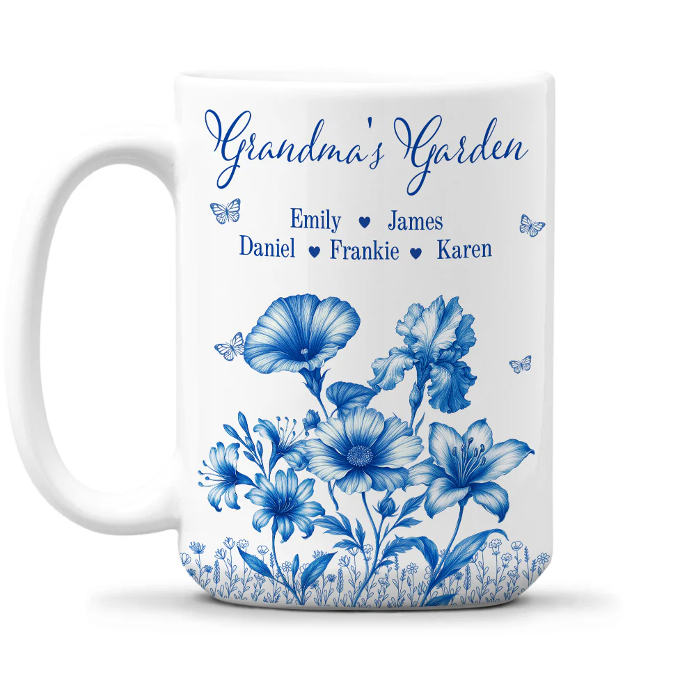 Grandma Garden Toile Flowers - Personalized Custom Coffee Mug - Image 7