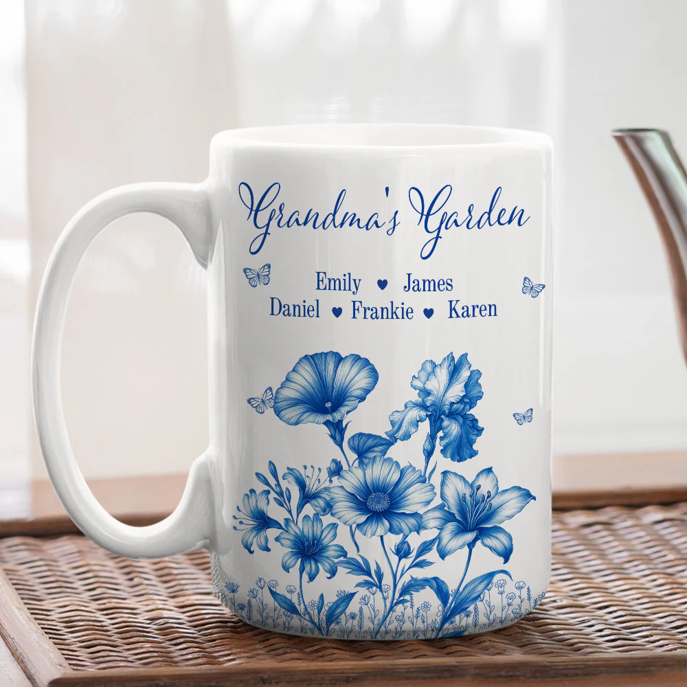 Grandma Garden Toile Flowers - Personalized Custom Coffee Mug - Image 8