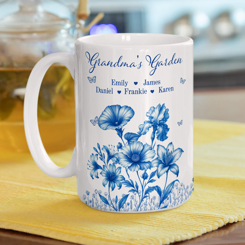 Grandma Garden Toile Flowers - Personalized Custom Coffee Mug - Image 9