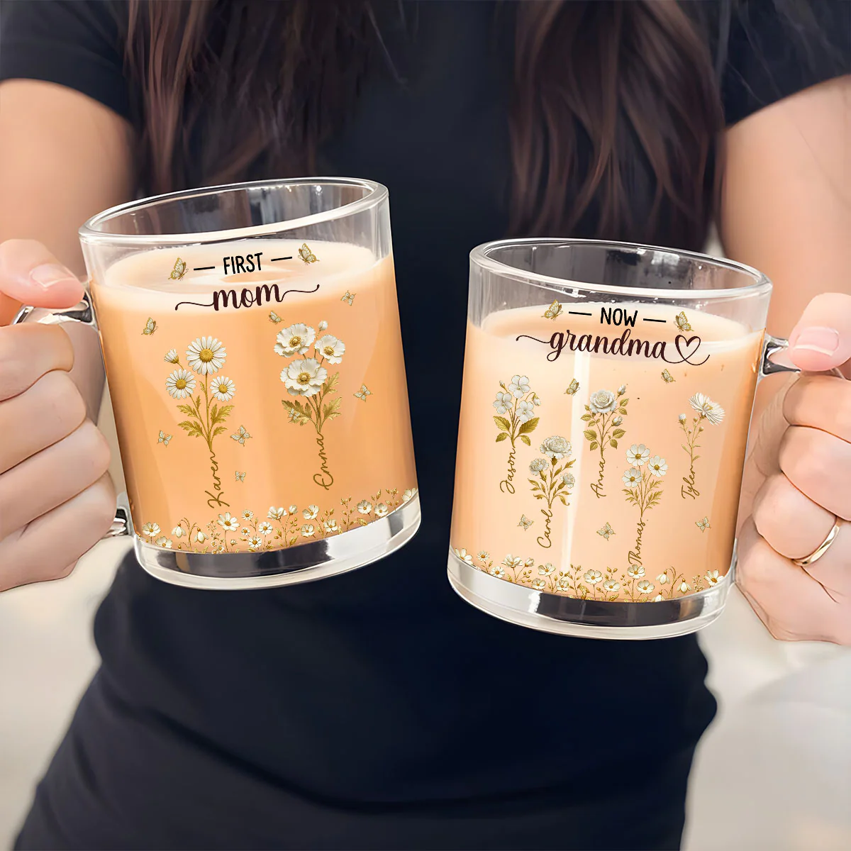 Grandma Gold Flower - Personalized Custom Glass Mug - Image 4