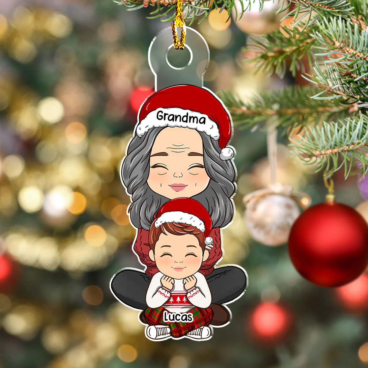Grandma & Grandkid Christmas Gift For Granddaughter Grandson - Personalized Custom Acrylic Ornament - Image 5