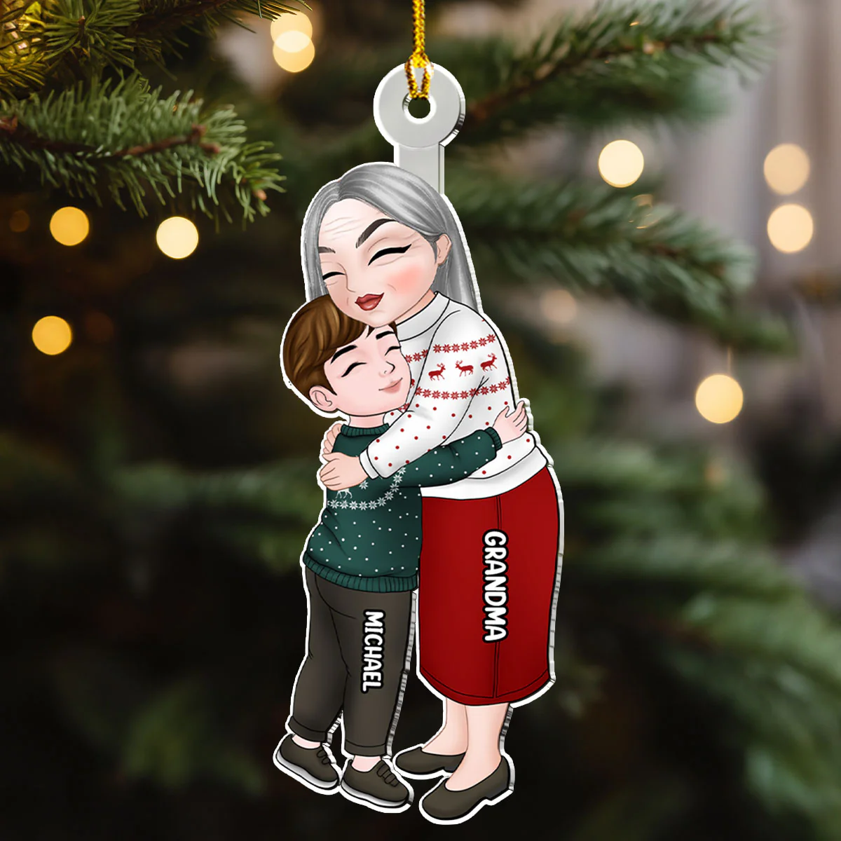Grandma & Grandkid Hugging Christmas Gift - Personalized Custom Acrylic Ornament - Image 2