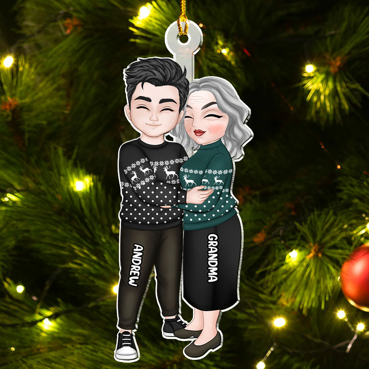 Grandma & Grandkid Hugging Christmas Gift - Personalized Custom Acrylic Ornament - Image 3
