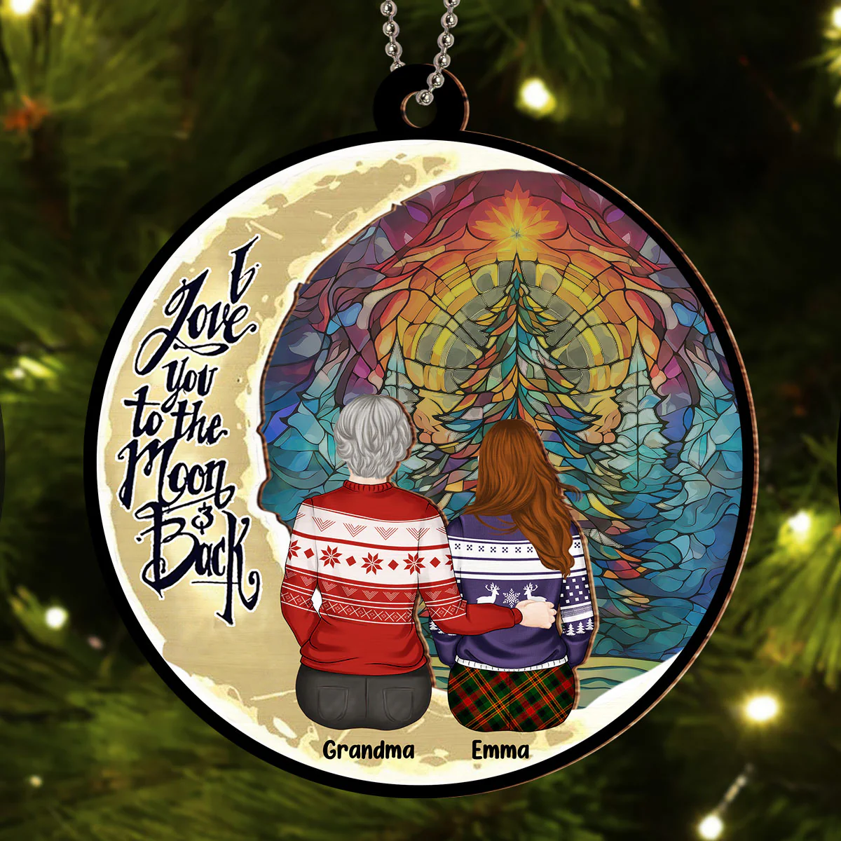Grandma Grandkid To The Moon - Personalized Custom Suncatcher Ornament - Image 2