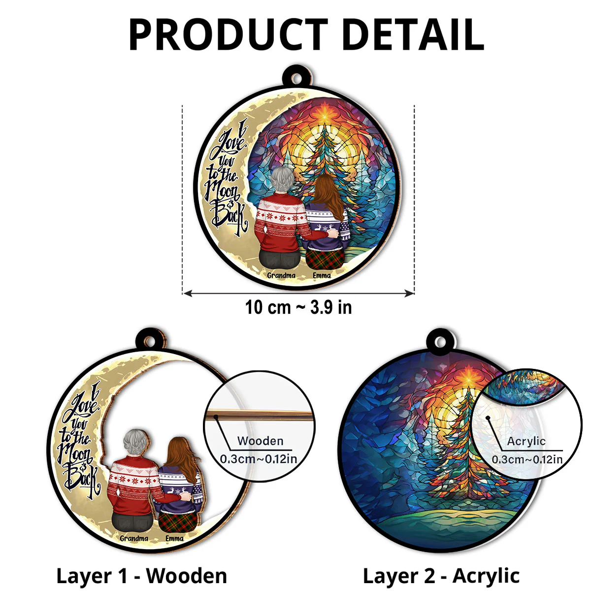 Grandma Grandkid To The Moon - Personalized Custom Suncatcher Ornament - Image 5