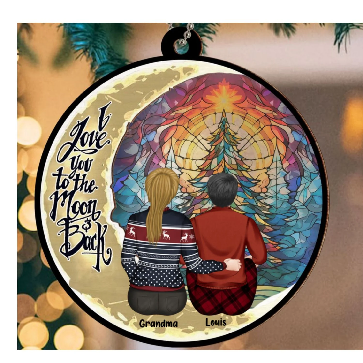 Grandma Grandkid To The Moon - Personalized Custom Suncatcher Ornament - Image 6