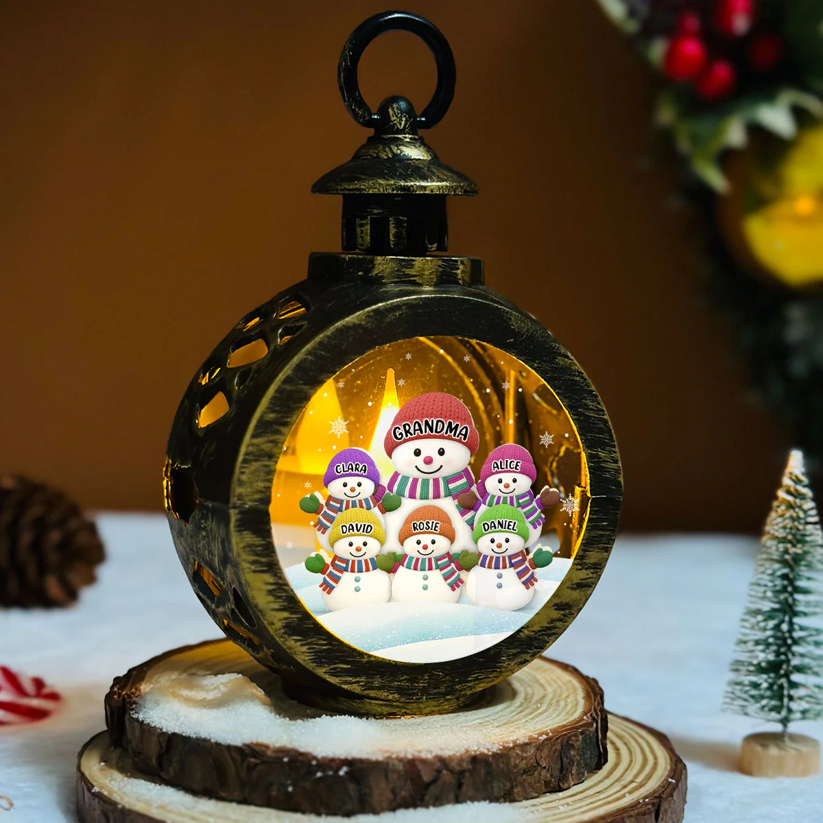 Grandma Grandkids Snowman Together - Personalized Custom Christmas Lantern - Image 5