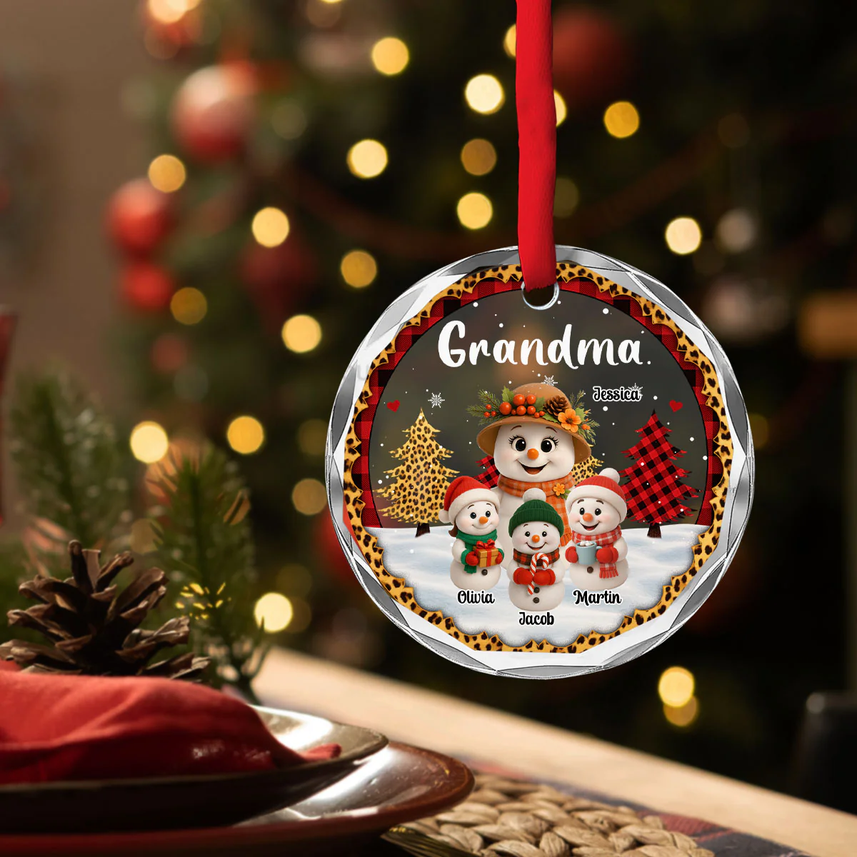 Grandma Hug Kid - Personalized Custom Glass Ornament - Image 2