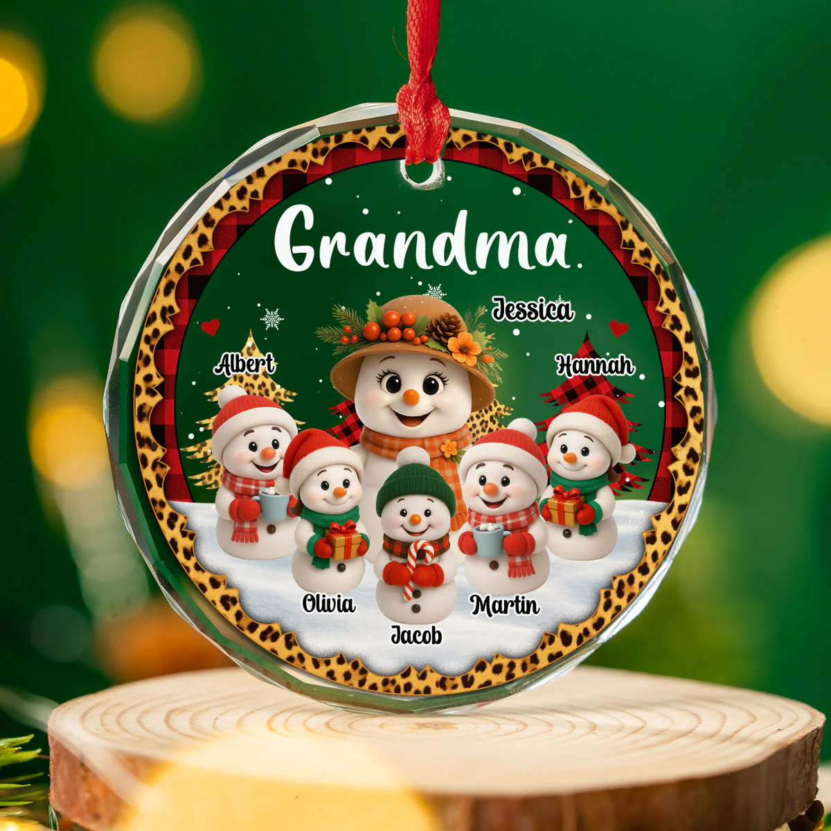 Grandma Hug Kid - Personalized Custom Glass Ornament - Image 3