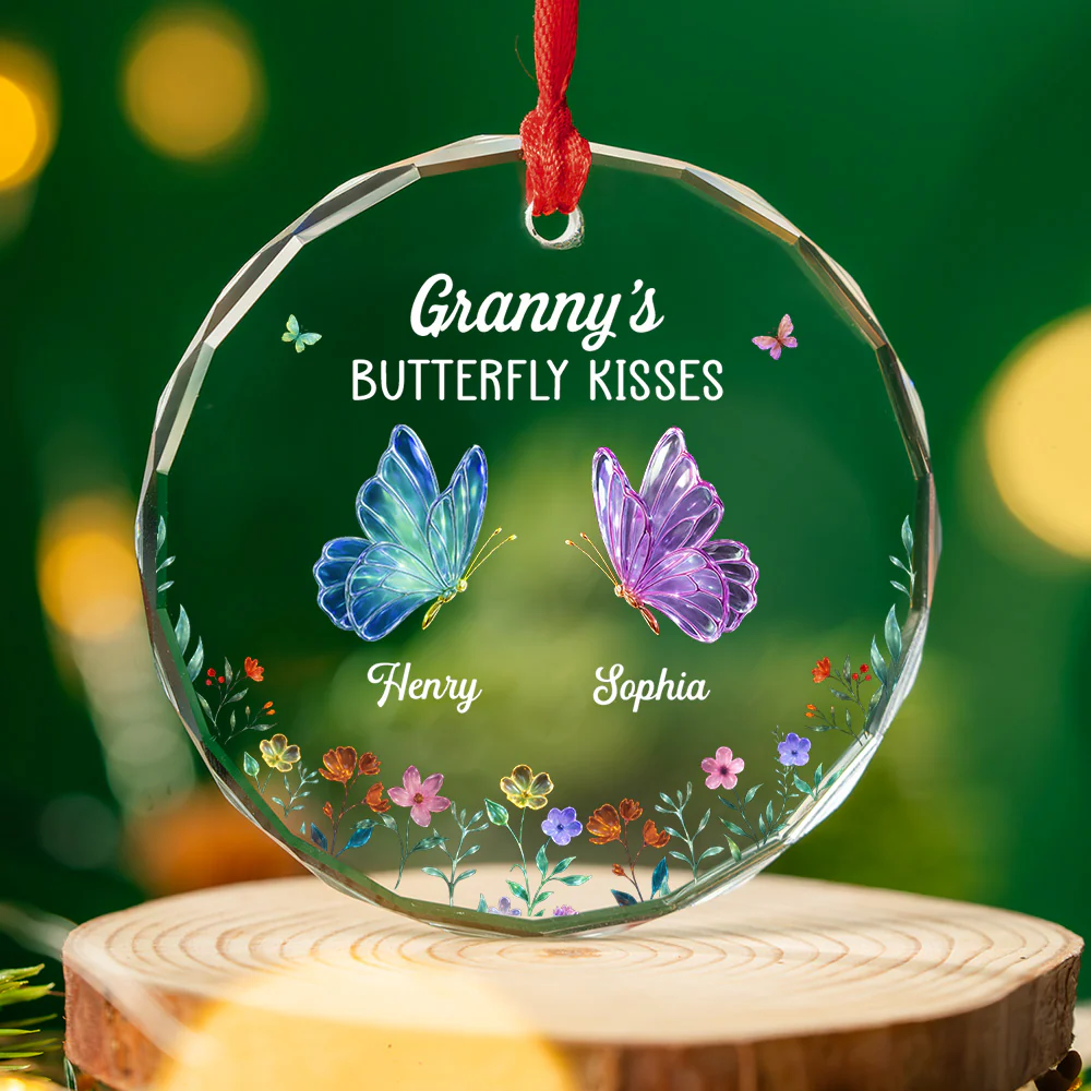 Grandma Kisses 2 - Personalized Custom Glass Ornament - Image 3