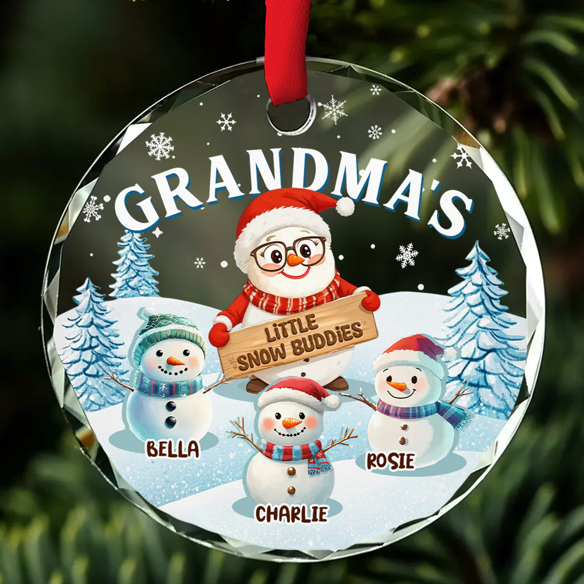 Grandma Little Snow Buddies - Personalized Custom Glass Ornament - Image 2