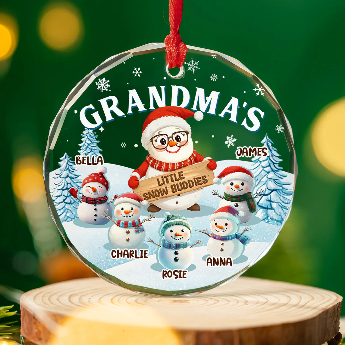 Grandma Little Snow Buddies - Personalized Custom Glass Ornament - Image 3