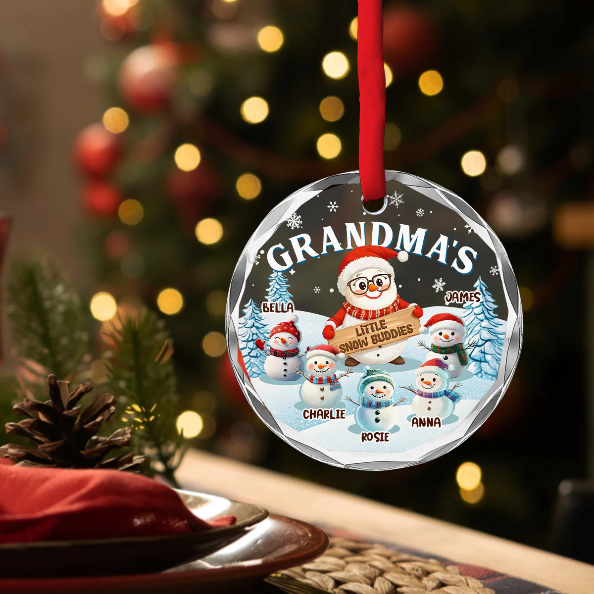 Grandma Little Snow Buddies - Personalized Custom Glass Ornament - Image 5