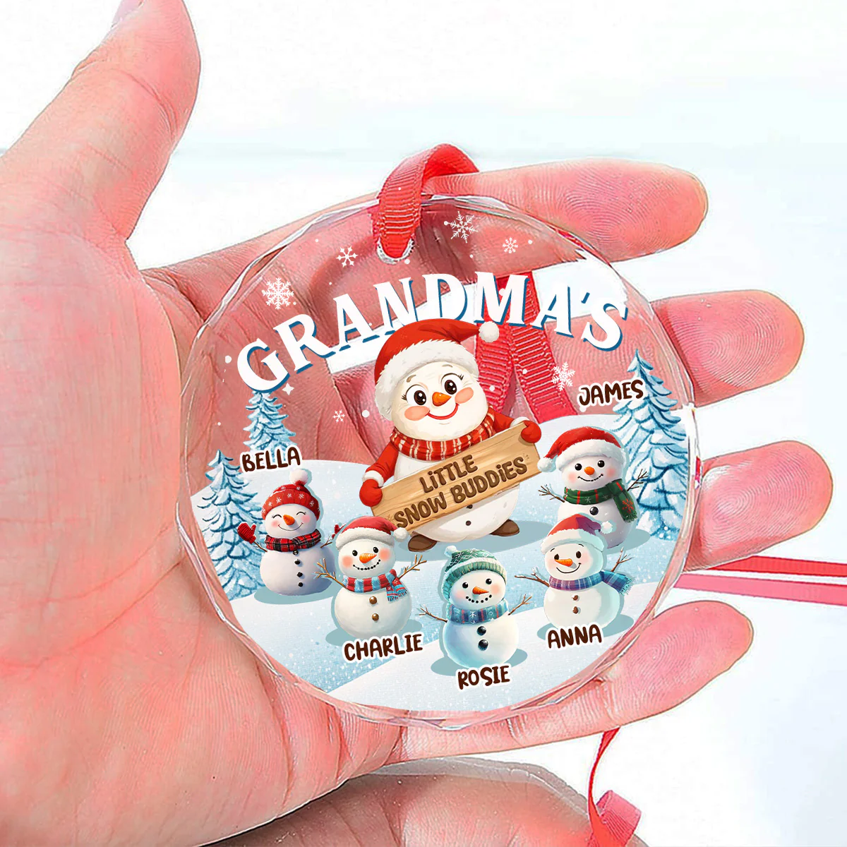 Grandma Little Snow Buddies - Personalized Custom Glass Ornament - Image 6