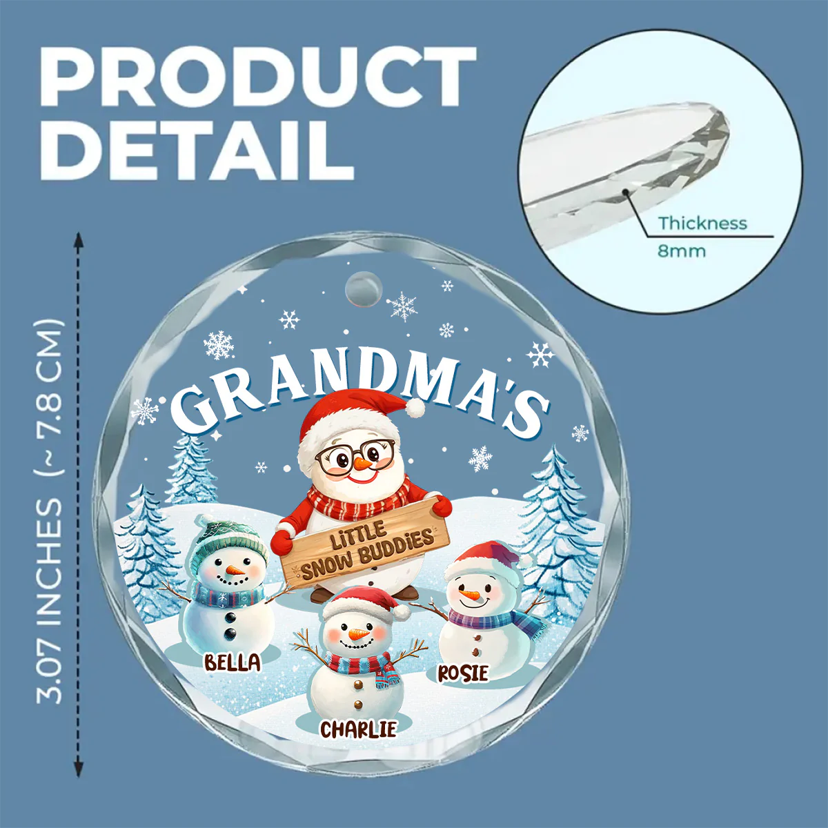 Grandma Little Snow Buddies - Personalized Custom Glass Ornament - Image 7