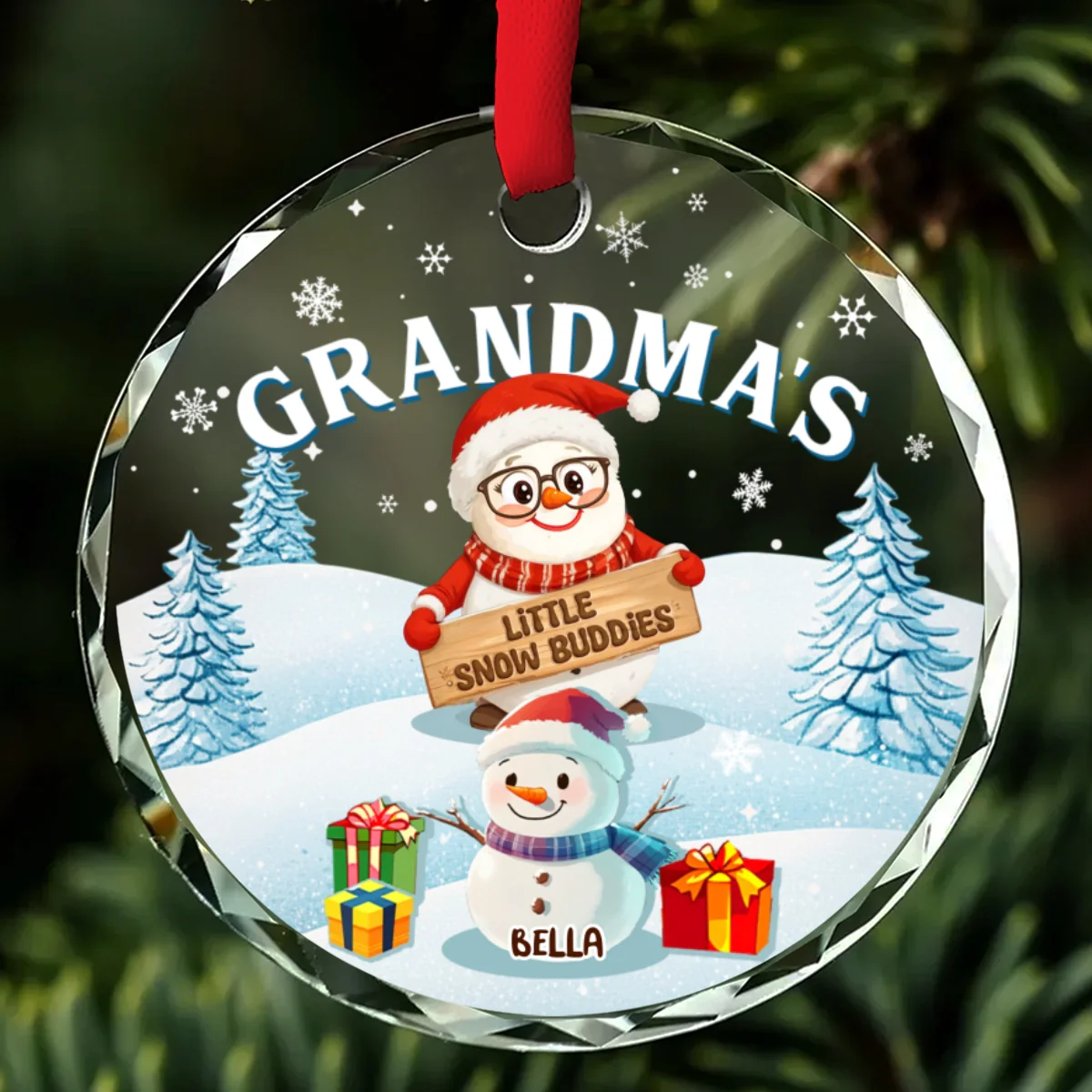 Grandma Little Snow Buddies - Personalized Custom Glass Ornament - Image 8