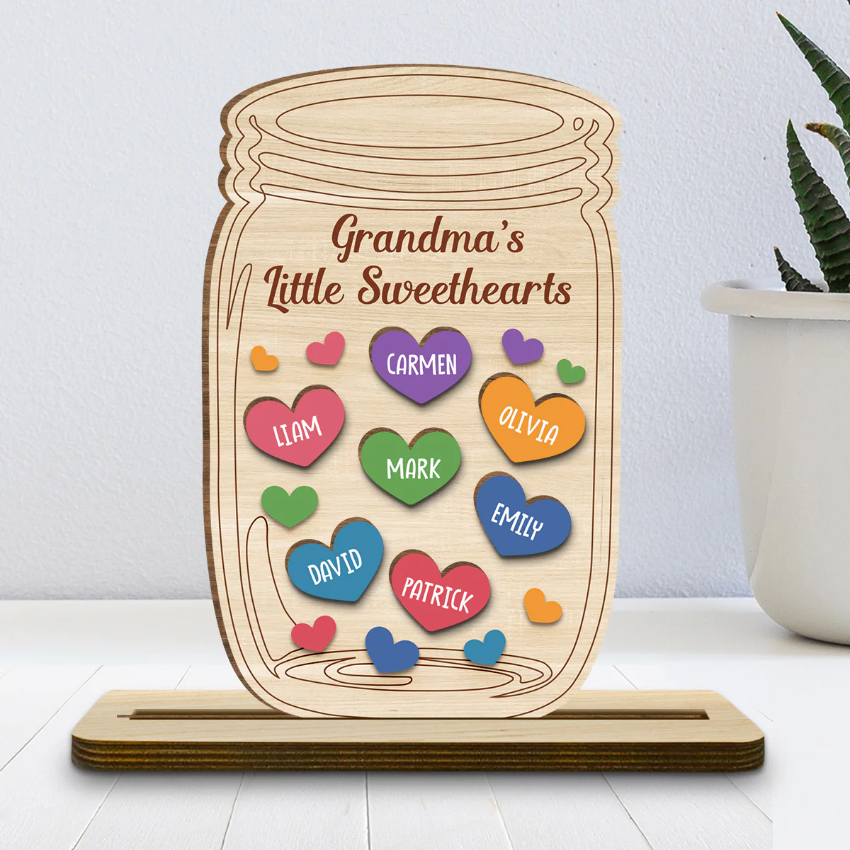 Grandma Little Sweethearts - Personalized Custom 2-Layer Wood Plaque With Flat Base - Image 2